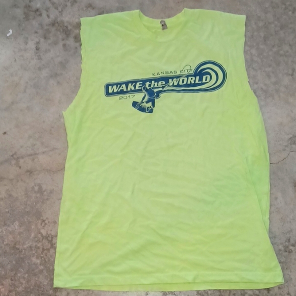 Next Level Wake the World cutoff lime green shirt size L - Picture 1 of 5